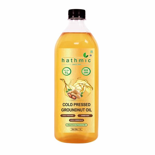 Hathmic Cold Pressed Groundnut Oil, 1L HDPE (Un Refined and Un Filtered