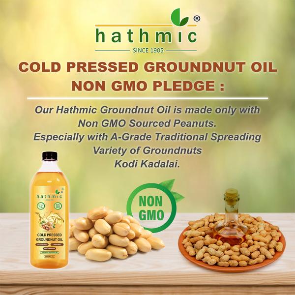 Hathmic Cold Pressed Groundnut Oil, 1L HDPE (Un Refined and Un Filtered