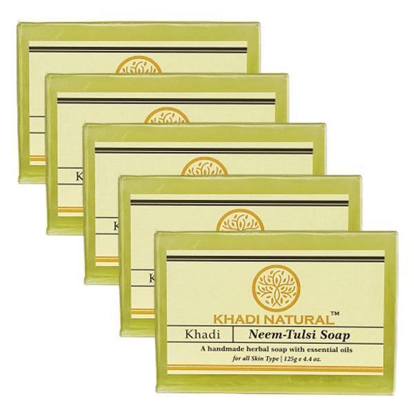 Khadi Natural Neem Tulsi Bathing Herbal Soap For Remove Dead Cell & Refreshes The Skin Pack of 5
