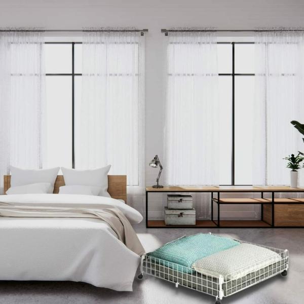 White Mulberry UnderBed Storage Cart with Wheels, made of Metal Wire