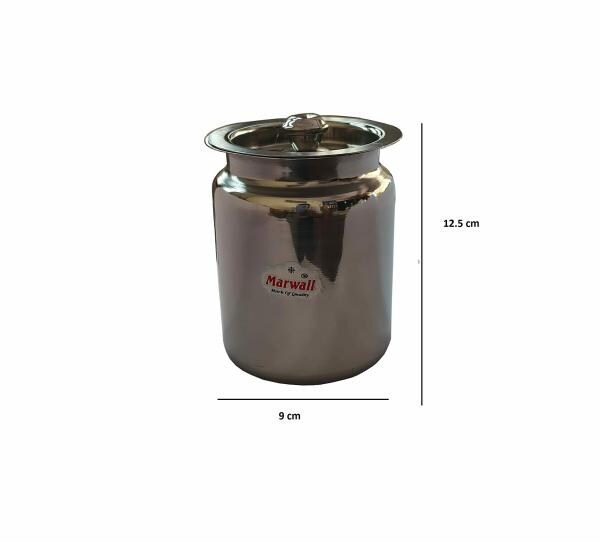 MARWALL Silver Stainless Steel Glossy Finish Oil Ghee Dani Container