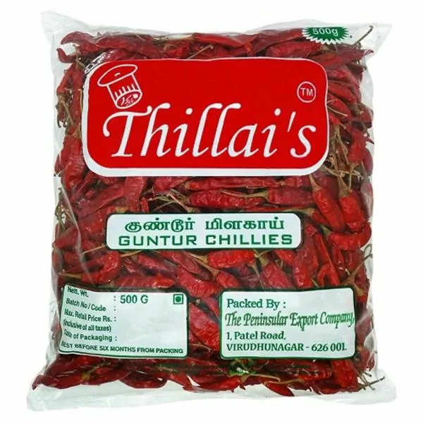 Thillai's Guntur chilli500g Hot Dried Red Chilli Premium Guntur