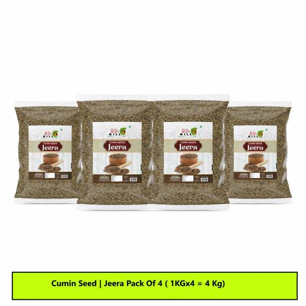 90'S MILL Organic Supriour A+ Whole Cumin Seed Jeera 1Kg Each(pack of 4) Cumin seed (4000gm