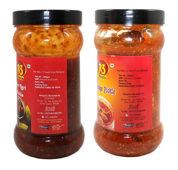 K3 Masala GorKeri (Sweet Mango ) and Mango Pickle 500gm. (Pack of 2