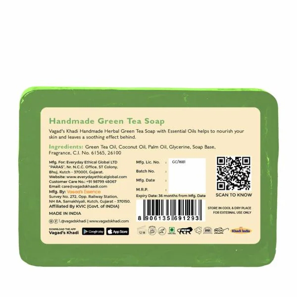 Vagad's Khadi Green Tea Soap 125gm Rich in Antioxidants Free from
