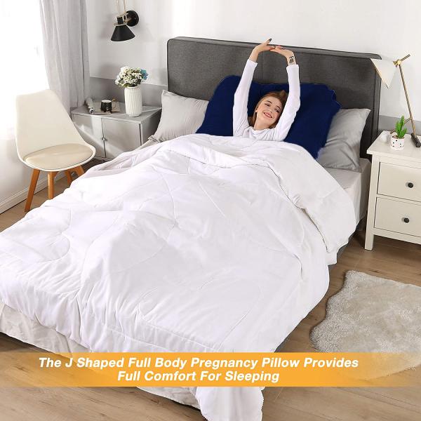 Angel Mommy J Shape Microfibre Solid Pregnancy Pillow Pack of 1 (Dark Blue) JioMart