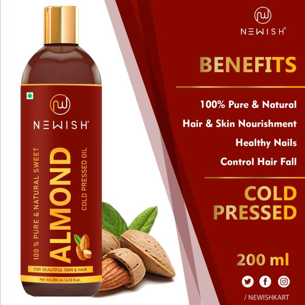 Newish Badam Rogan oil | Sweet Almond oil for Hair, body and Skin,  Unrefined 200ml ( Pack of 2) - JioMart
