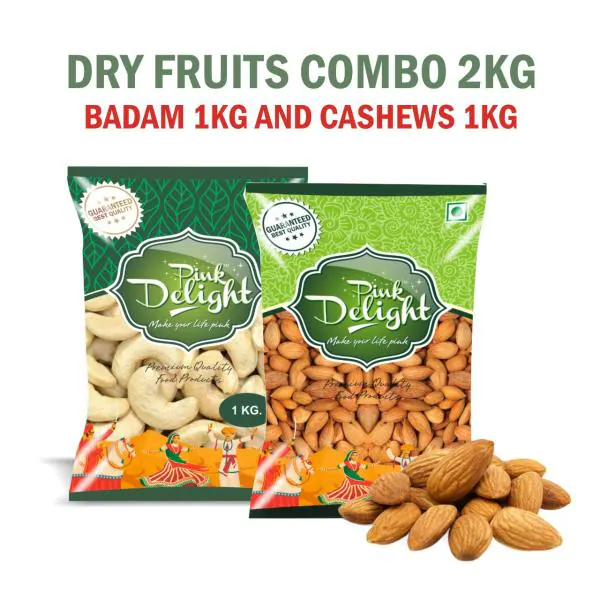 Pink Delight Dry Fruits Combo Cashews 1 Kg Almonds 1 Kg (2 Kg