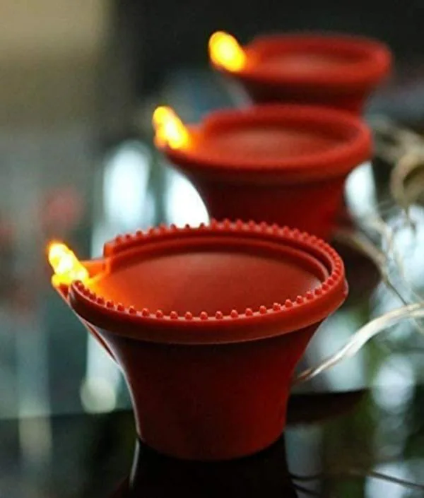X4Cart Warm White Brown Diya String Light 18 Plastic Diya 3 Meter LED