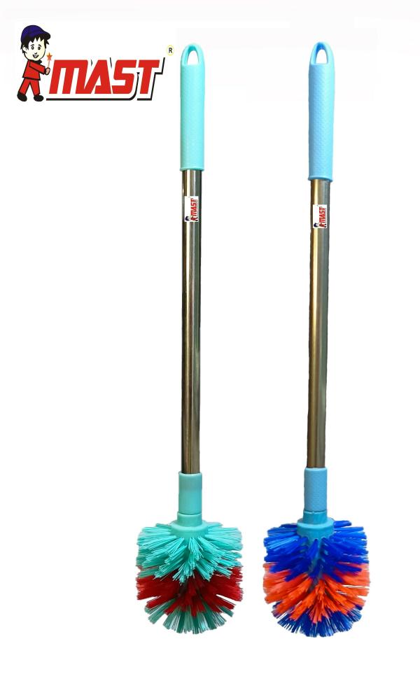 Mast Toilet Cleaning Brush Round with Extra Long Steel Handle - Pack of ...