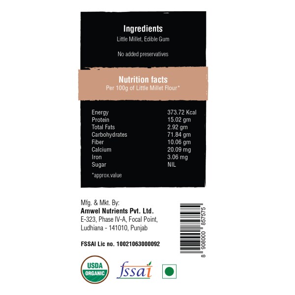 Amwel Organic Little Millet Flour 450g x 2 pc Kutki , Sama , Shaan
