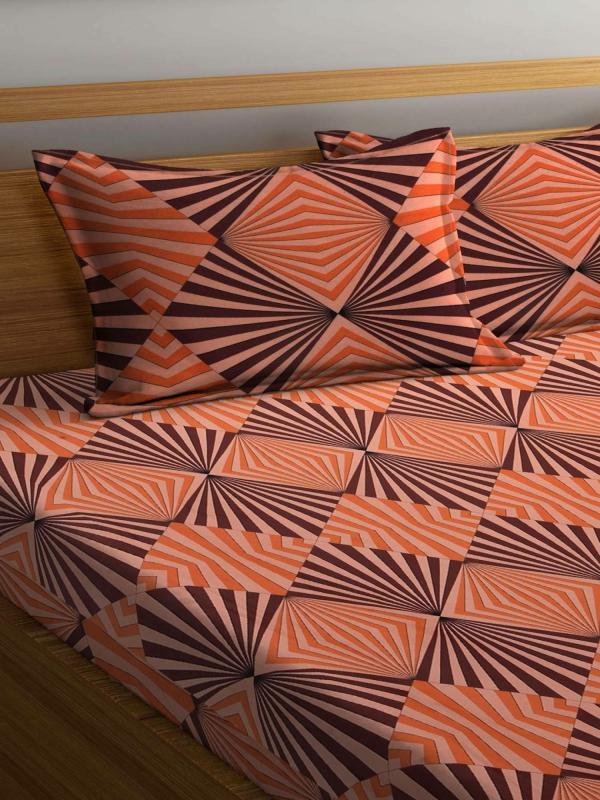 Bombay Dyeing 120 TC Cotton Double Size Abstract Flat Bedsheet (Orange