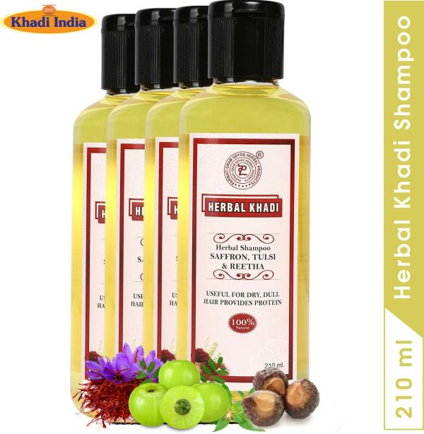 Herbal Khadi Saffron Tulsi Reetha Cleansing Herbal Shampoo, for Hair Growth,  Hair Fall Control, Antidandruff 840 ml (Pack of 4) - JioMart