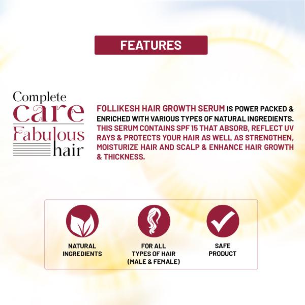 Follikesh Hair Serum for Hair Growth, Non Sticky Hair Growth Serum with UV  (SPF-15) Protection