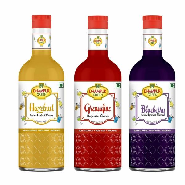 Dhampur Green Mocktail Syrup Combo, , Hazelnut, Grenadine, Blueberry