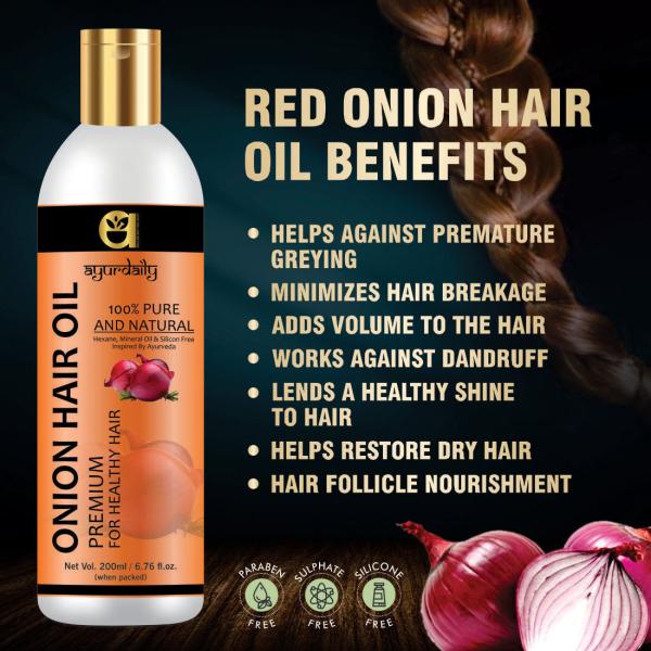Ayurdaily Red Onion Anti Hair Loss & Hair Growth oil with Pure Argan oil, Rosemary oil (200 ml