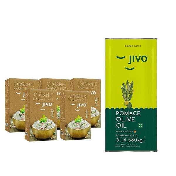 Jivo Pomace Olive Oil 5L + Jivo Organic Long Grain Basmati Rice 1 KG