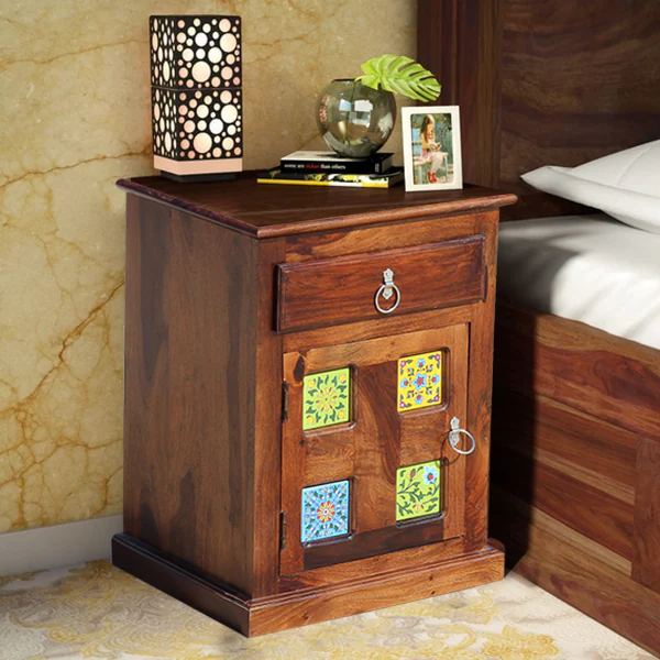 SheeshamCraft Kaliedo Bedside Table In Solid Wood Sheesham In Natural