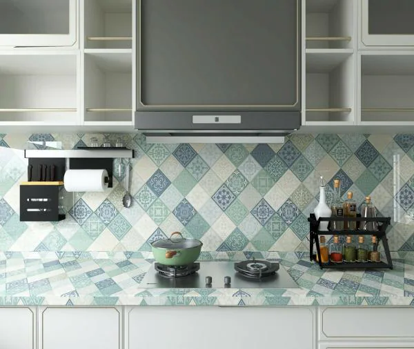 JAAMSO ROYALS Light Green and Light blue colour Tiles designVinyl Oil Proof  Rust Proof Kitchen Wallpaper (500 CM X 60 CM ) - JioMart