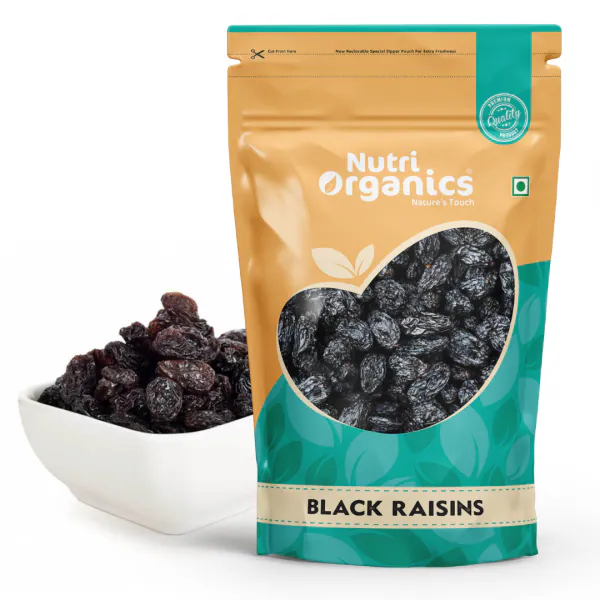 Nutri Organics Dry Fruits Premium Black Raisins/Kismis with Seeds 500 g JioMart
