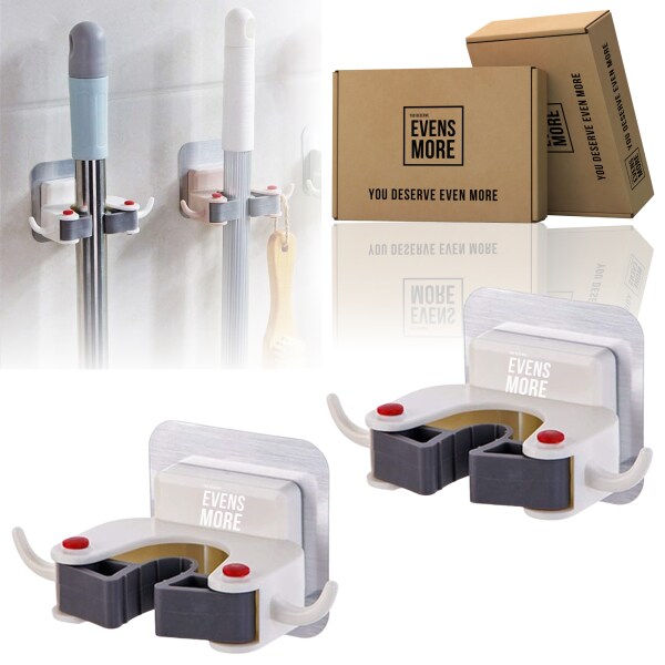 Evens More mop holder self adhesive pack of 2 for mop and brooms
