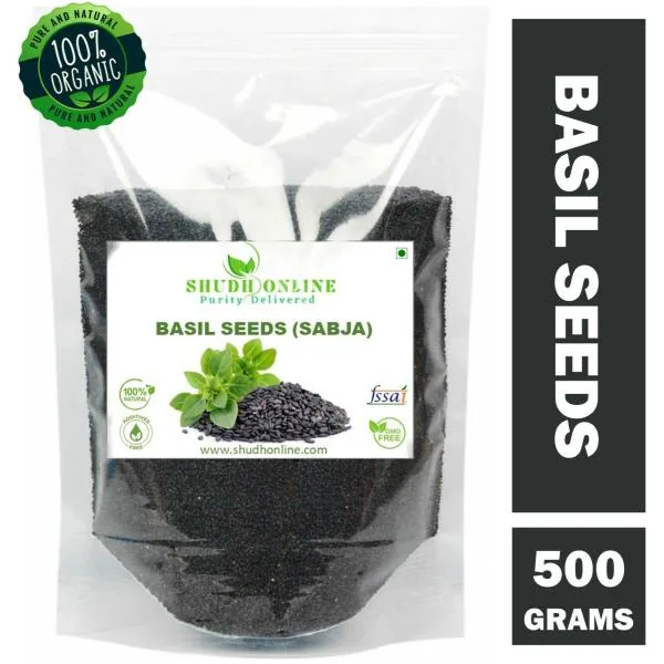 Shudh Online Sabja Seeds, Basil (500 g) for Weight Loss Organic, Falooda, Tumkaria, Tulsi beej
