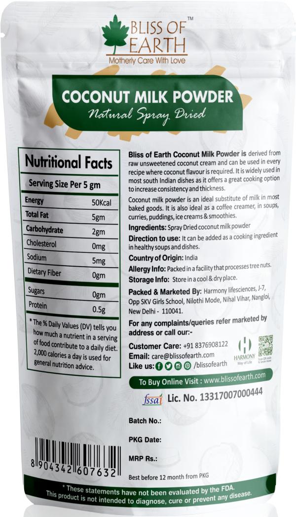 Bliss Of Earth 200 Gram Coconut Milk Powder Natural Spray Dried Great