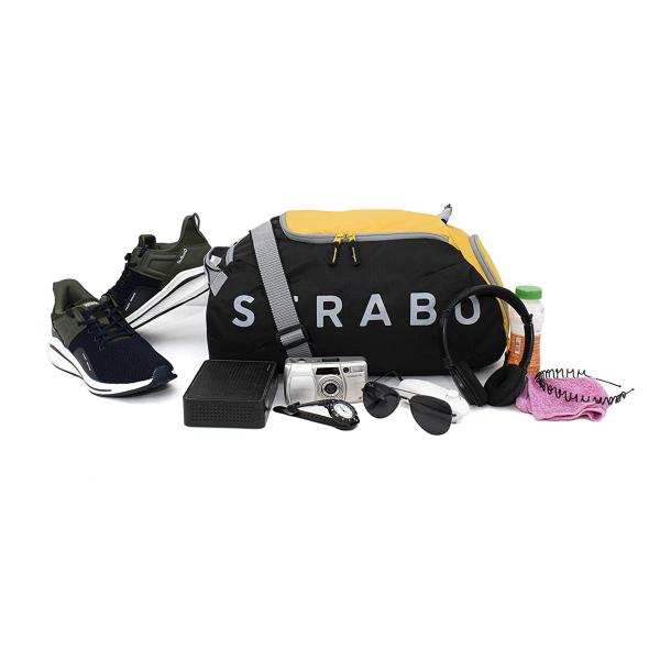Strabo Unisex Black, Yellow Gym Shoulder Bag With Shoe Compartment