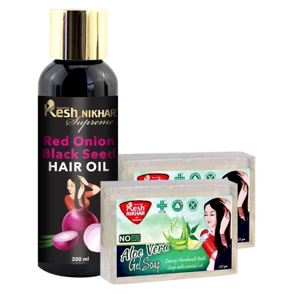 Kesh Nikhar Onion Hair Oil for Hair Growth with Black Seed Oil 200ml with  Aloe Vera Soap (pack of 2) - JioMart