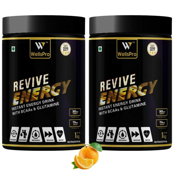 WellsPro Orange Revive Energy Instant Energy Sports Drink Powder 1 kg