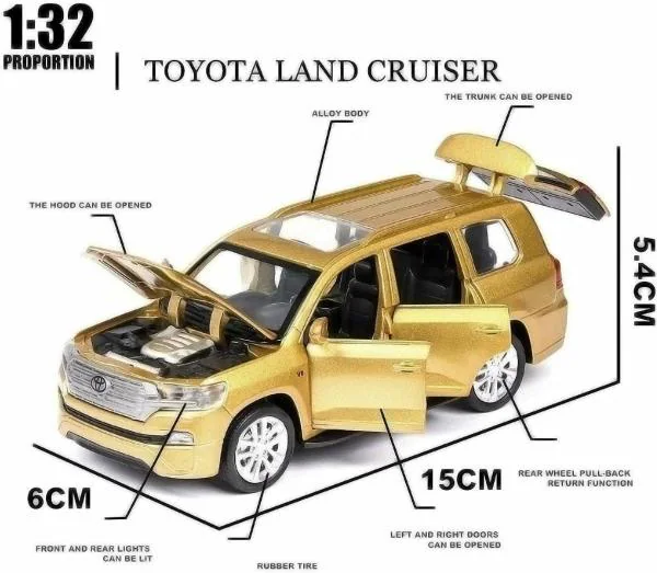 Sanjary Multicolor Metal Pull Back Car Toyota Land Cruiser Open Door Vehicle 3 Plus Years