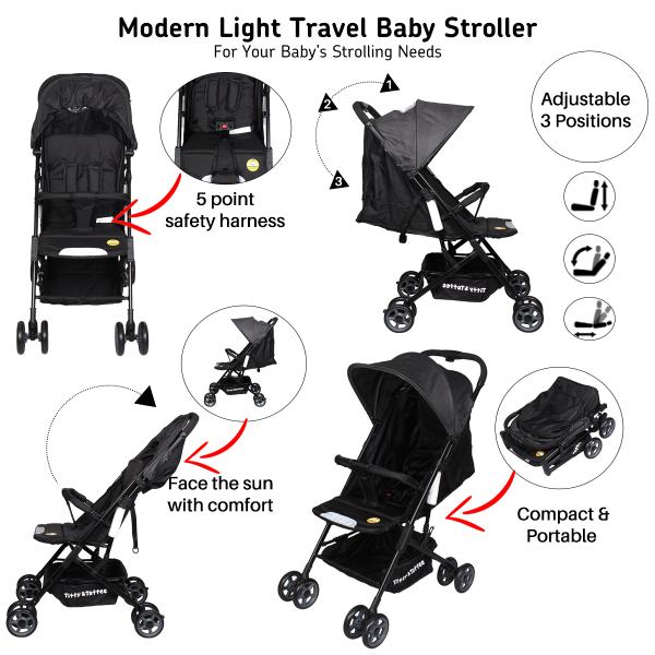 Tiffy & Toffee Z1 Modern Light Travel Baby Stroller 5 Point Safety