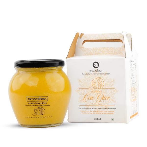 Anveshan A2 Desi Cow Ghee 500ml Glass Jar Bilona Method Curd