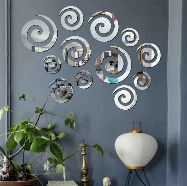 Look Decor Rings Silver 3D Acrylic Mirror Wall Sticker (Pack Of 12