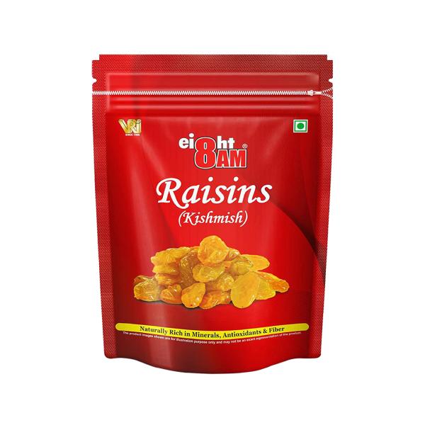 8AM Dried Seedless Golden Raisins Value Pack Pouch, Good Source of