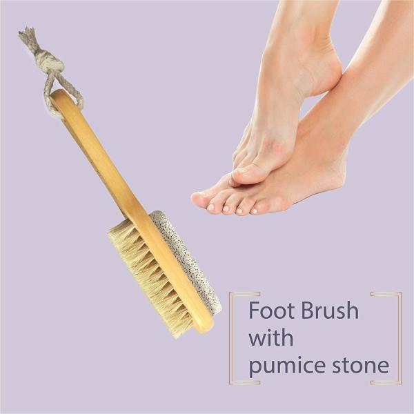UP16 Bristle Brush & Pumice Stone Combo wooden handle Exfoliator