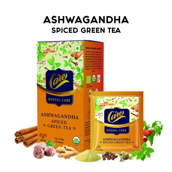 Care Ashwagandha Spiced Herbal 75 Green Tea Bags Immunity Boost Desi