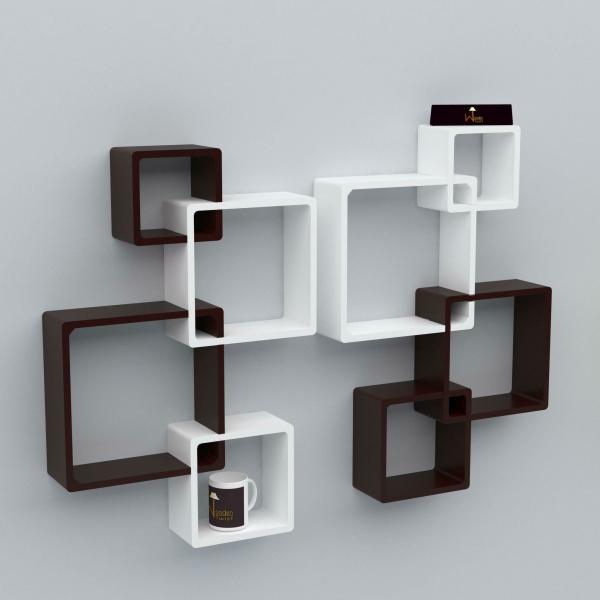 Wooden Twist Black White Square Mdf, Black Box Wall Shelves