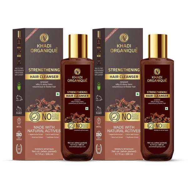 Khadi Organique Strengthening Hair Cleanser For Silky & Shiny Hair (Pack Of  2) 400 ml - JioMart
