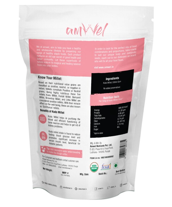 Amwel Organic Kodo Millet Flour 450g x 2 pc Kodra , Arikelu