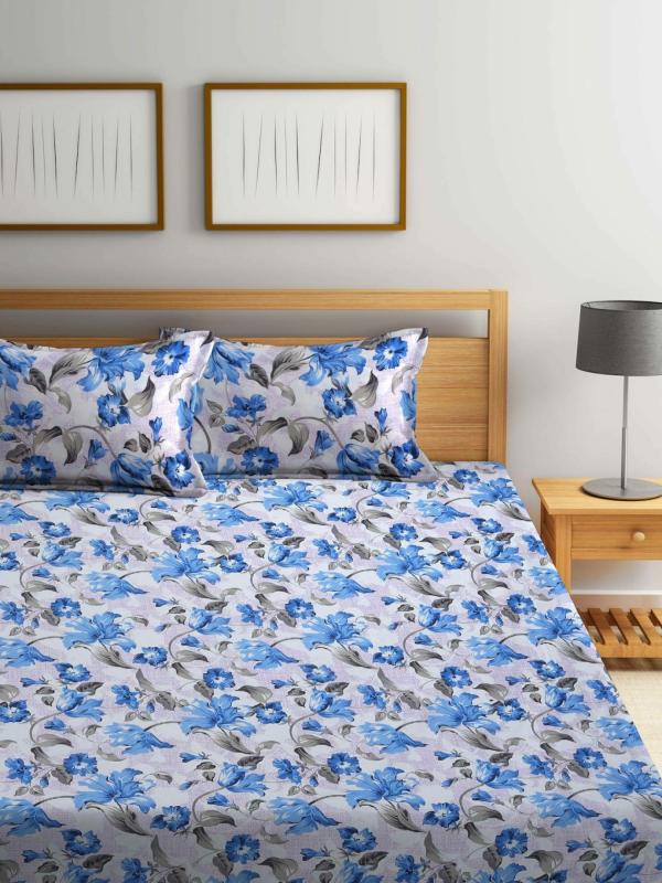 Bombay Dyeing 120 TC Cotton Double Size Abstract Flat Bedsheet (Blue
