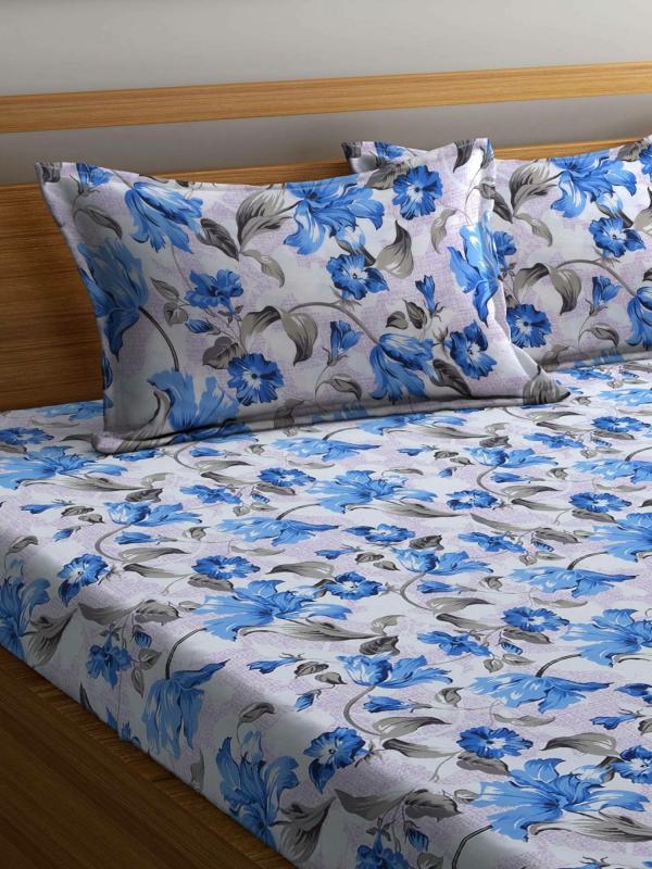 Bombay Dyeing 120 TC Cotton Double Size Abstract Flat Bedsheet (Blue