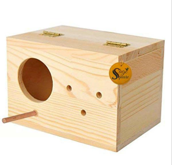 Sage Square Wood Mountable Nest Breeding Box With Perch For Cockatiel