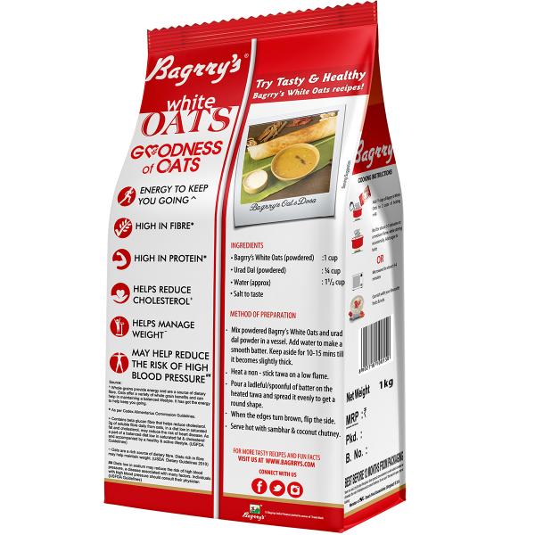 Bagrry's White Oats, 1000 GM Natural Whole Grain High Soluble Fibre