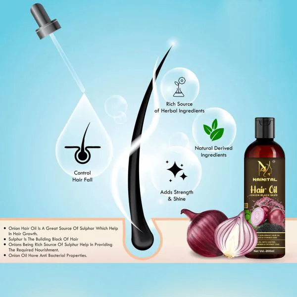 NAINITAL Onion Hair Oil for Hair Growth and Hair Fall Control - With Black  Seed Oil Extracts - 200 ML (PACK OF 2) - JioMart
