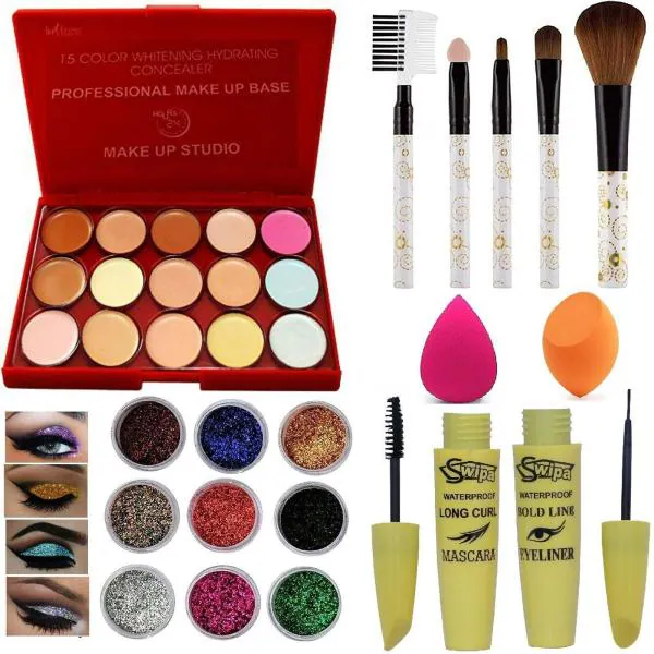 SWIPA Eyeliner, mascara, Glitter Eyeshadow, 15 Shade Face Concealer, S