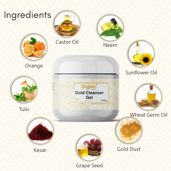 Orgello Herbal Radiant Gold Kesar Cleanser Gel (1 x 500 gm.) for bright & radiant facial glow