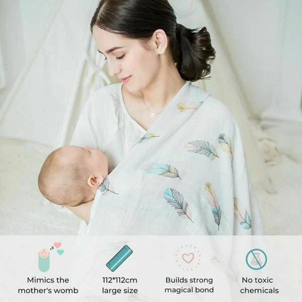 Elementary Organic Cotton Muslin Swaddle Wrapper Flamingo Feather & Hot