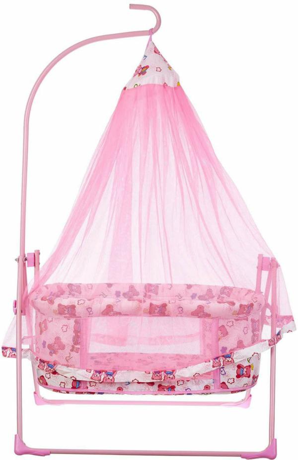 Fun Baby Pink New Born Baby Cradle with Mosquito Net (Pink) JioMart