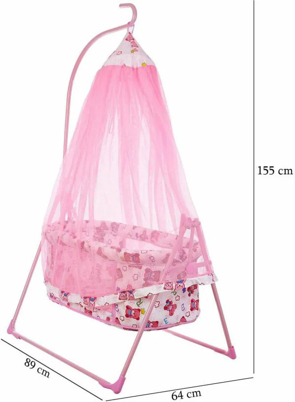 Fun Baby Pink New Born Baby Cradle with Mosquito Net (Pink) JioMart